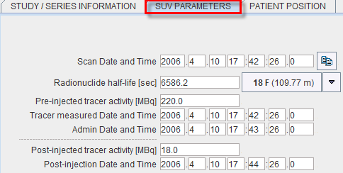 Edit Info SUV Parameters